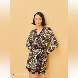 Farm Rio Black Passion Scarf Mini Wrap Dress